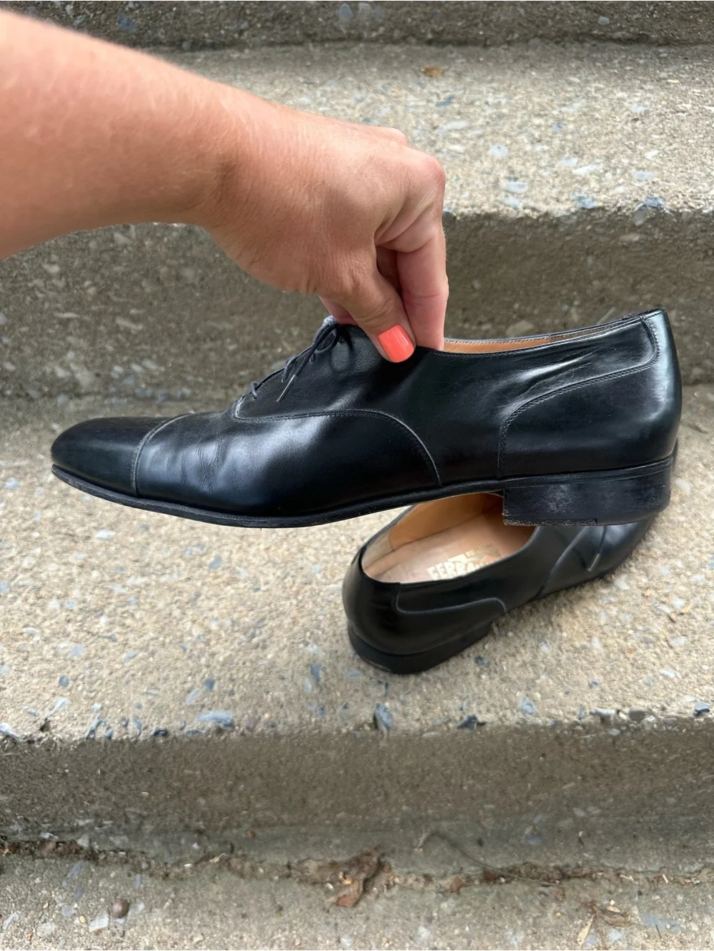 Salvatore Ferragamo Black Leather Cap Toe Oxford Lace Up Dress Shoes 13 D